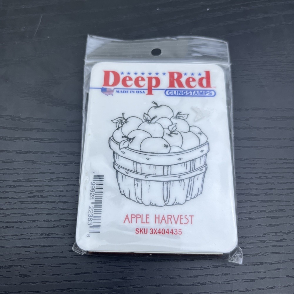 Apple‎ Harvest Wood Basket Cling Rubber Stamp Deep Red